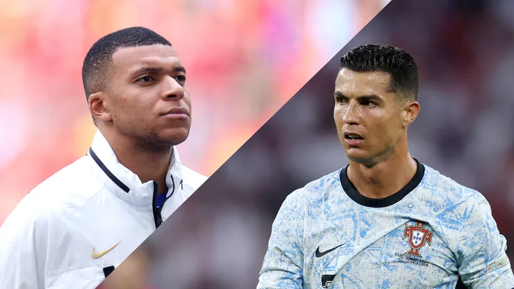 Mbappé e Cristiano Ronaldo duelam por uma vaga nas semifinais na Eurocopa 2024. Fotos: Getty Images.