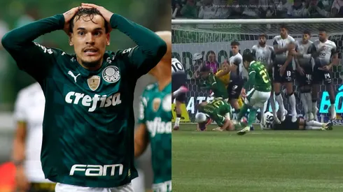 Fabinho desvia cobrança de Raphael Veiga e deixa todo mundo surpreso. Foto Esq.: Miguel Schincariol/Getty Images e Foto Dir.: Reprodução Premiere