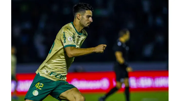 Flaco Lopez durante o duelo entre Palmeiras e Cuiabá pelo Brasileirão, no dia 24 de agosto de 2024. (Associated Press / Alamy Stock Photo)