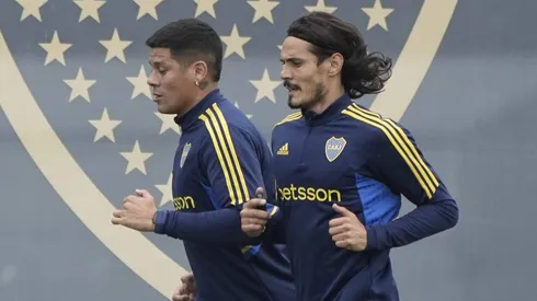 Marcos Rojo e Edinson Cavani no treino do Boca Juniors.