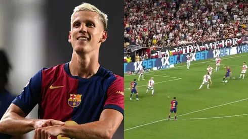 Dani Olmo faz gol na estreia pelo Barcelona. Foto: Denis Doyle/Getty Images