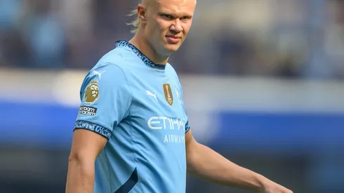 Haaland em campo no confronto entre Chelsea e Manchester City, na rodada de abertura da Premier League, no dia 18 de agosto de 2024. (Mark Pain / Alamy Stock Photo)