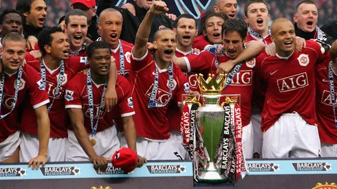 Manchester United comemorando a conquista da Premier League