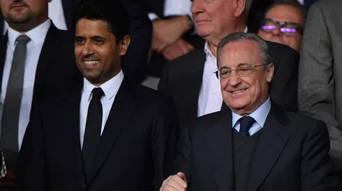 Presidentes de PSG e Real Madrid lado a lado.