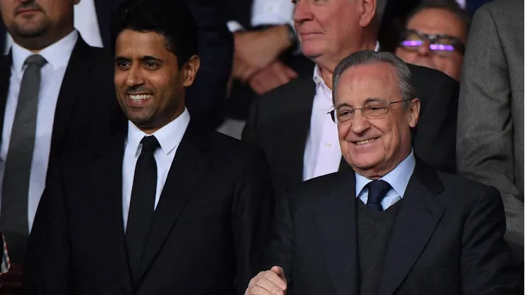 Presidentes de PSG e Real Madrid lado a lado.