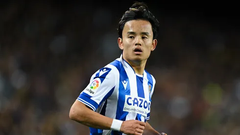 Takefusa Kubo, meia-atacante da Real Sociedad. Jogador é alvo do PSG. Foto: David Ramos/Getty Images