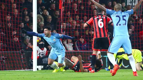 Sergio Aguero marcando gol contra o Bournemouth