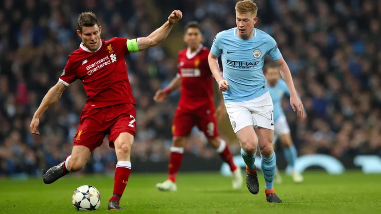 James Milner ex-Liverpool e Kevin De Bruyne atualmente no Manchester City
