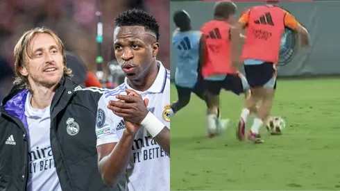 Vini Jr sofre dura falta de Modric no treino. Foto: Richard Callis/SPP