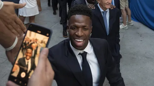 Vini Jr na festa do título do Real Madrid na Champions League