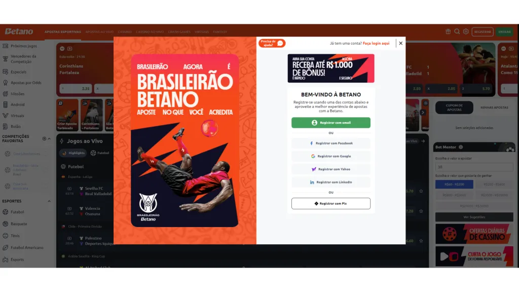 Formulário de cadastro Betano