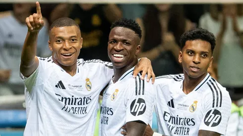 Trio de ataque do Real Madrid formado por Vinicius Junior, Kylian Mbappé e Rodrygo atinge feito em tempo duas vezes mais rápido em comparação ao icônico trio BBC. (Foto: IMAGO / ZUMA Press Wire)