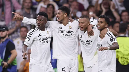 Trio do Real Madrid comemora gol juntos. Foto: IMAGO / SOPA Images