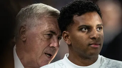 Ancelotti e Rodrygo no último jogo do Real Madrid.