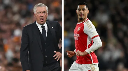 Arsenal oferece Saliba ao Real Madrid e pede titular de Ancelotti em troca. Fotos: Garath Copley e Denis Doyle/Getty Imagens