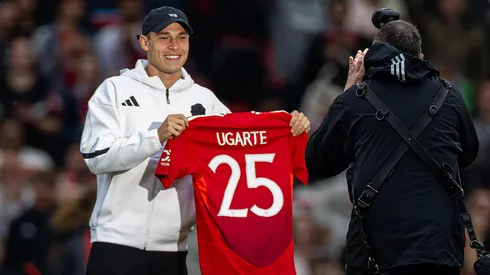 Manuel Ugarte em sua apresentação pelo Manchester United