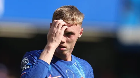 Cole Palmer do Chelsea reage durante a partida da Premier League em Stamford Bridge diante do Crystal Palace. (Foto: Paul Terry / Sportimage)
