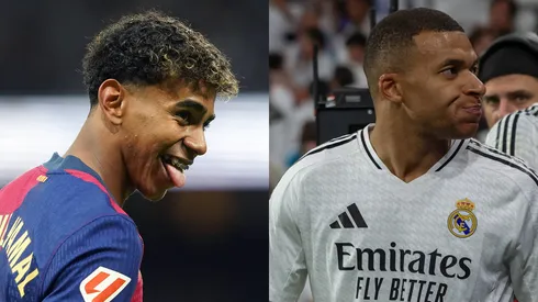 Lamine Yamal durante o clássico entre Barcelona x Real Madrid. foto: IMAGO / Alterphotos | Mbappé. foto: IMAGO / ZUMA Press Wire