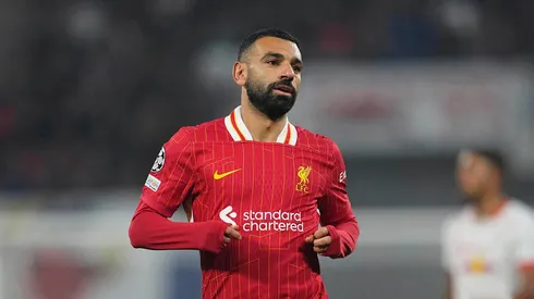 Salah em ação durante o jogo entre RB Lepzig e Liverpool, no dia 23 de outubro de 2024, pela Champions League. (Associated Press / Alamy Stock Photo)
