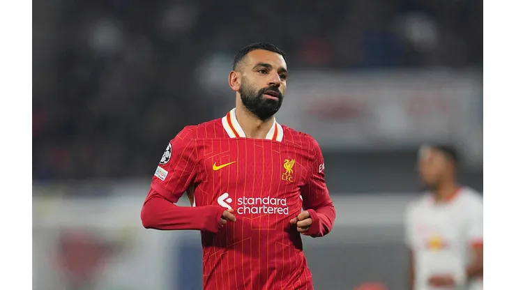 Salah em ação durante o jogo entre RB Lepzig e Liverpool, no dia 23 de outubro de 2024, pela Champions League. (Associated Press / Alamy Stock Photo)