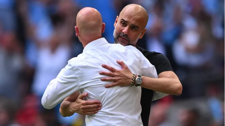 Guardiola e Ten Hag em confronto.