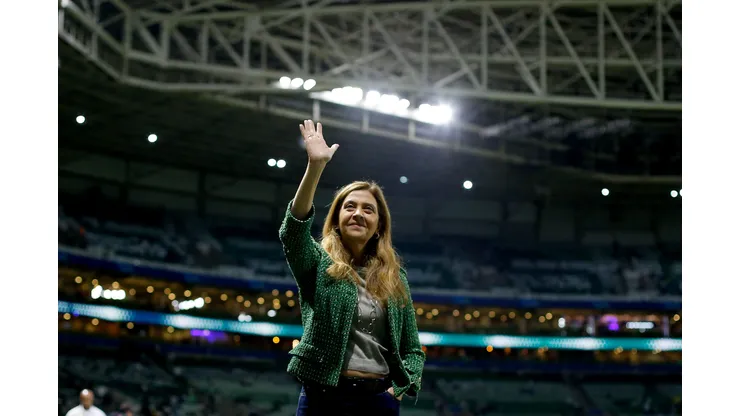 SAO PAULO, BRAZIL - AUGUST 30: Leila Pereira, President of Palmeiras gestures prior to a second leg quarter final match between Palmeiras and Deportivo Pereira as part of Copa CONMEBOL Libertadores 2023 at Allianz Parque on August 30, 2023 in Sao Paulo, Brazil. (Photo by Ricardo Moreira/Getty Images)