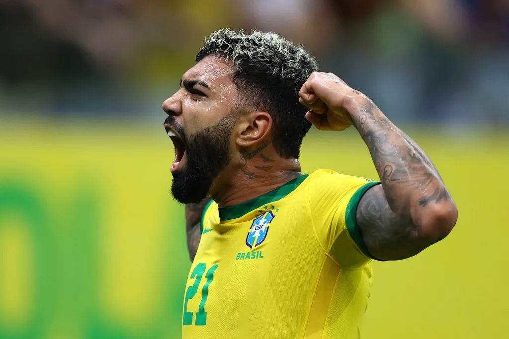 Gabigol comemora gol marcado pelo Brasil. Foto: Buda Mendes/Getty Images.