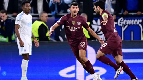 BRATISLAVA, SLOVAKIA – OCTOBER 01: Ilkay Guendogan of Manchester City celebrates scoring his team's first goal with teammate Matheus Nunes during the UEFA Champions League 2024/25 League Phase MD2 match between SK Slovan Bratislava and Manchester City at Tehelne Pole on October 01, 2024 in Bratislava, Slovakia. (Photo by Christian Bruna/Getty Images)