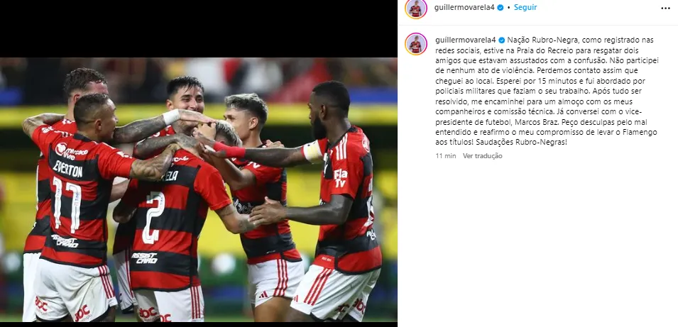 Varela se manifesta nas redes sociais após ser flagrado em confusão na Praia do Recreio. Foto: Divulgação/Instagram/Varela