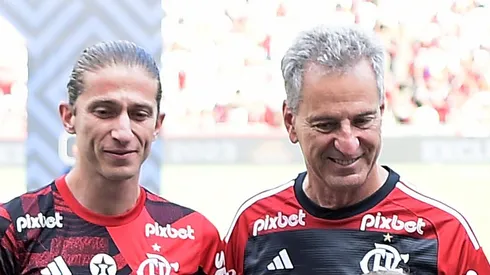 Filipe Luis e Rodolfo Landim lado a lado