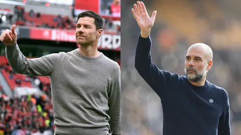 Xabi Alonso, treinador do Bayer Leverkusen. foto: IMAGO / Uwe Kraft | Pep Guardiola, técnicio do Manchester City. foto: IMAGO / Sportsphoto