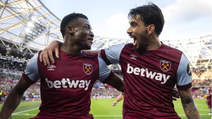 Mohammed Kudus e Lucas Paquetá em jogo do West Ham. Foto: Justin Setterfield