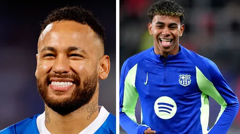 PSG usa Neymar para contratar Lamine Yamal, do Barcelona, em 2025. Fotos: Francois Nel e Juan Manuel Serrano Arce/Getty Imagens