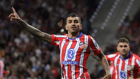 Ángel Correa comemora o gol marcado contra o Real Madrid, de Vini Jr.