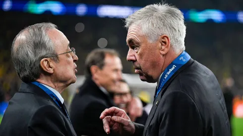 Florentino Pérez, presidente do Real Madrid e Ancelotti, treinador. Foto: IMAGO / BSR Agency