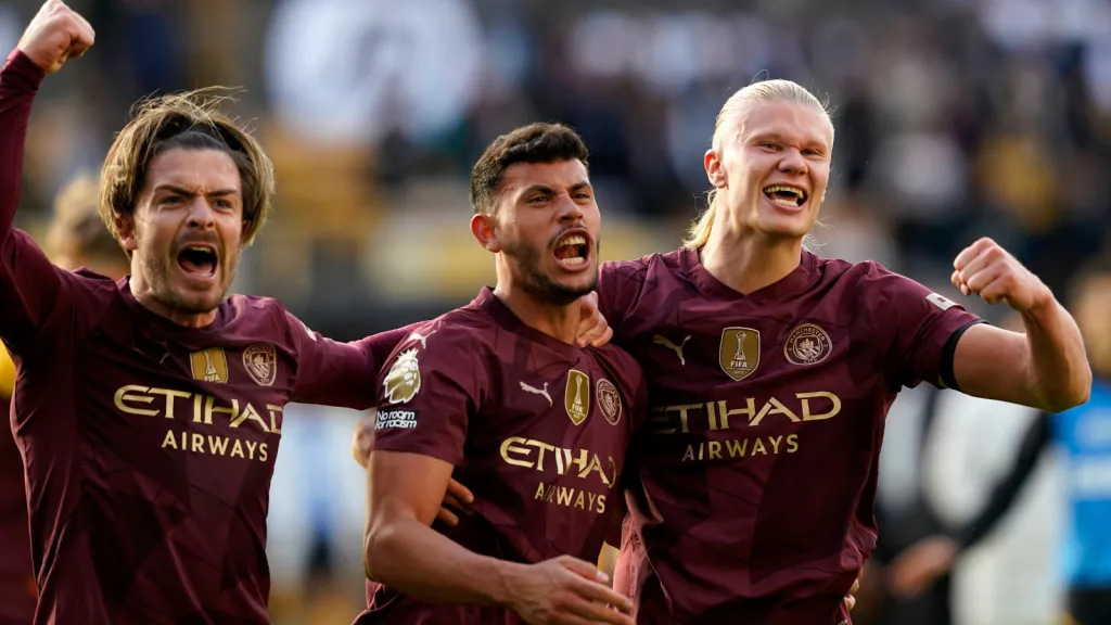 Jogadores do Manchester City em partida pela Premier League (Foto: IMAGO / Sportimage)