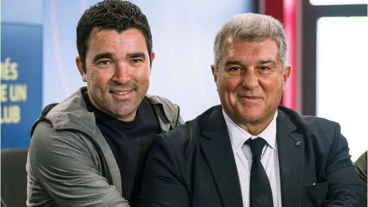 Deco, diretor do Barcelona e Laporta, presidente. foto: MAGO / NurPhoto