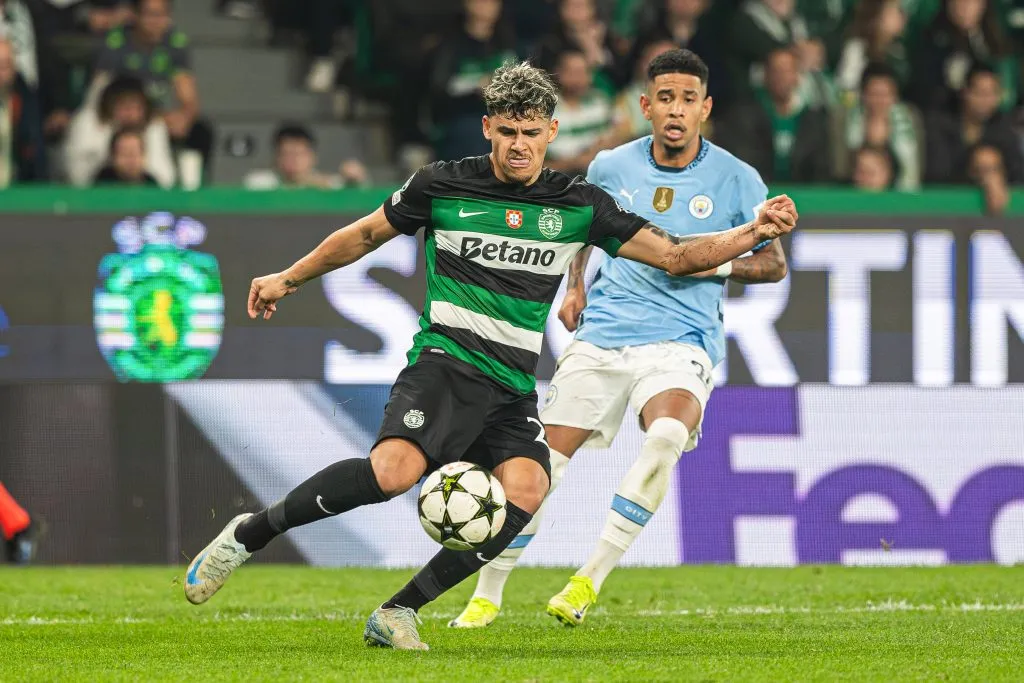 Maxi Araújo em ação contra o Manchester City, pela Champions League. foto: IMAGO /&nbsp;ZUMA Press Wire