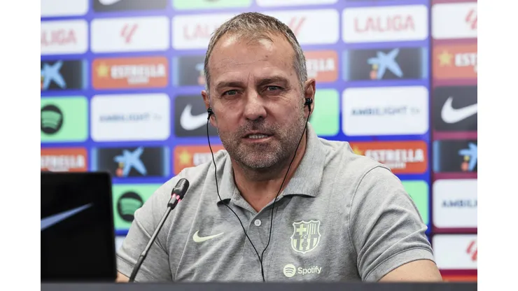 November 22, 2024, Sant Joan Despi, Barcelona, SPAIN: Hansi Flick, head coach of FC Barcelona, Barca attends his press conference, PK, Pressekonferenz during the training day of FC Barcelona ahead the Spanish League, La Liga EA Sports, football match against RC Celta at Ciudad Esportiva Joan Gamper on November 22, 2024 in Sant Joan Despi, Barcelona, Spain. Sant Joan Despi SPAIN - ZUMAa181 20241122_zaa_a181_022 Copyright: xJavierxBorregox