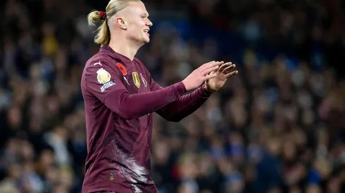 Haaland durante a comemoração de seu gol na partida entre Brighton e Manchester City, no dia 09 de novembro de 2024. (EFTI / Alamy Stock Photo)