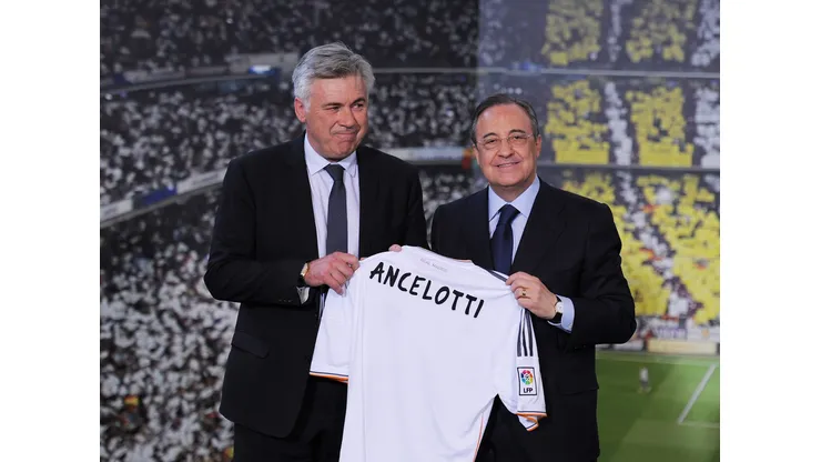 Ancelotti e Florentino Pérez buscam novo zagueiro. Foto: Denis Doyle/Getty Images