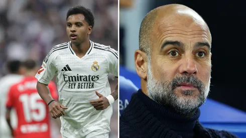 Guardiola quer Rodrygo e mais uma estrela do Real Madrid. Fotos: Gonzalo Arroyo Moreno e Bryn Lennon/Getty Imagens