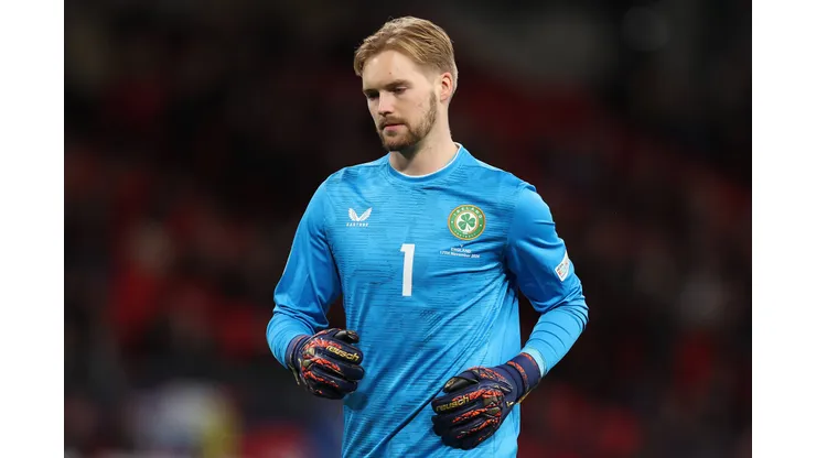 London, England, 17th November 2024. Caoimhin Kelleher of Republic of Ireland during the UEFA Nations League match at Wembley Stadium, London. Picture credit should read: Paul Terry / Sportimage EDITORIAL USE ONLY. No use with unauthorised audio, video, data, fixture lists, club/league logos or live services. Online in-match use limited to 120 images, no video emulation. No use in betting, games or single club/league/player publications. SPI-3458-0143