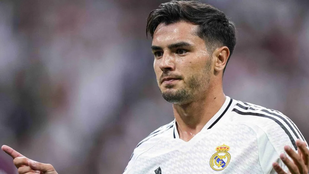 Brahim Diaz, do Real Madrid, comemora um gol durante a partida da La Liga EA Sports, disputada entre Real Madrid e Real Valladolid no Estádio Santiago Bernabéu, em 25 de agosto de 2024, em Madrid, Espanha. (Foto: IMAGO / ZUMA Press Wire)