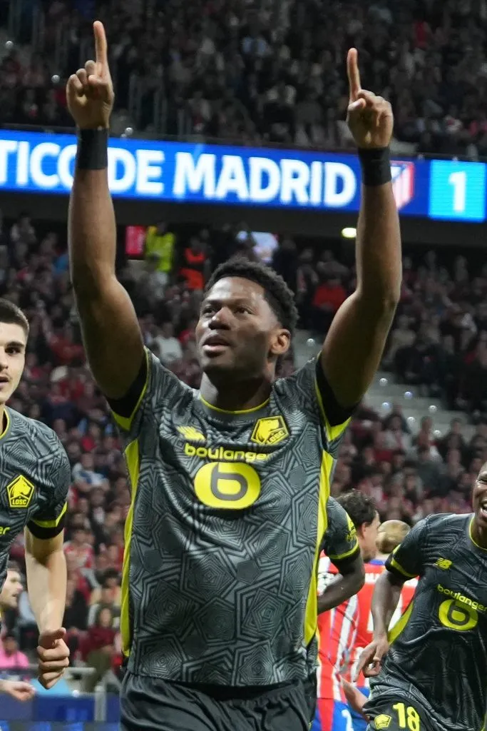 Jonathan David comemora gol pelo Lille. Ele vai ficar livre no final da temporada. Foto: IMAGO /&nbsp;ABACAPRESS