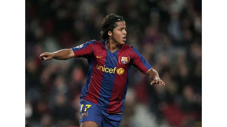 BARCELONA, SPAIN - DECEMBER 12: Giovani Dos Santos of Barcelona celebrates his goal during the UEFA Champions League Group E match between Barcelona and Stuttgart at the Camp Nou stadium on December 12, 2007 in Barcelona, Spain. (Photo by Jasper Juinen/Getty Images)