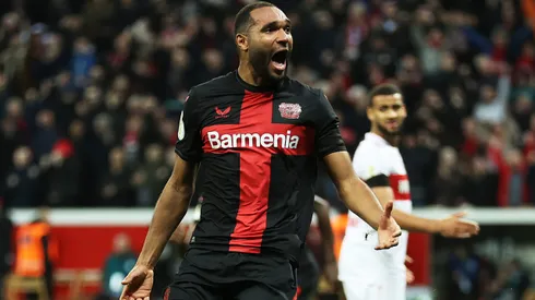 LEVERKUSEN, GERMANY - FEBRUARY 06: Jonathan Tah of Bayer Leverkusen celebrates scoring his team's third goal during the DFB cup quarterfinal match between Bayer 04 Leverkusen and VfB Stuttgart at BayArena on February 06, 2024 in Leverkusen, Germany. (Photo by Lars Baron/Getty Images)