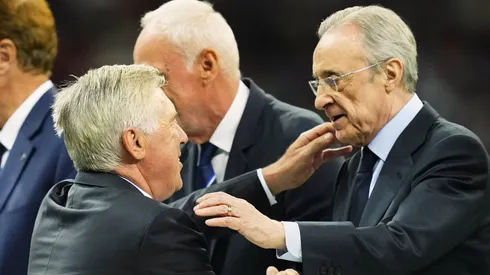 Ancelotti, treinador do Real Madrid e presidente Florentino Pérez. Foto: IMAGO / NurPhoto