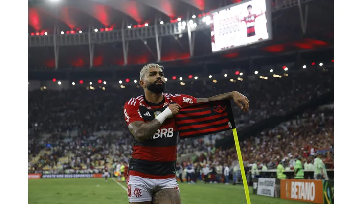 RIO DE JANEIRO, BRAZIL - JUNE 1: Gabriel Barbosa of Flamengo celebrates after scoring the second goal of his team during the Copa do Brasil 2023 round of 16 second leg match between Flamengo and Fluminense at Maracana Stadium on June 1, 2023 in Rio de Janeiro, Brazil. (Photo by Wagner Meier/Getty Images)