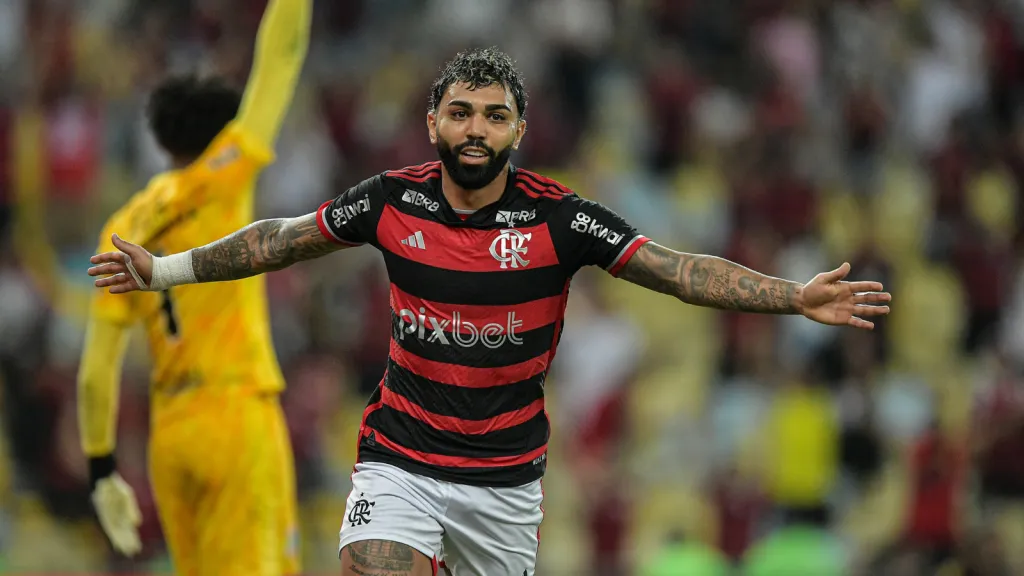Gabigol comemorando gol pelo Flamengo